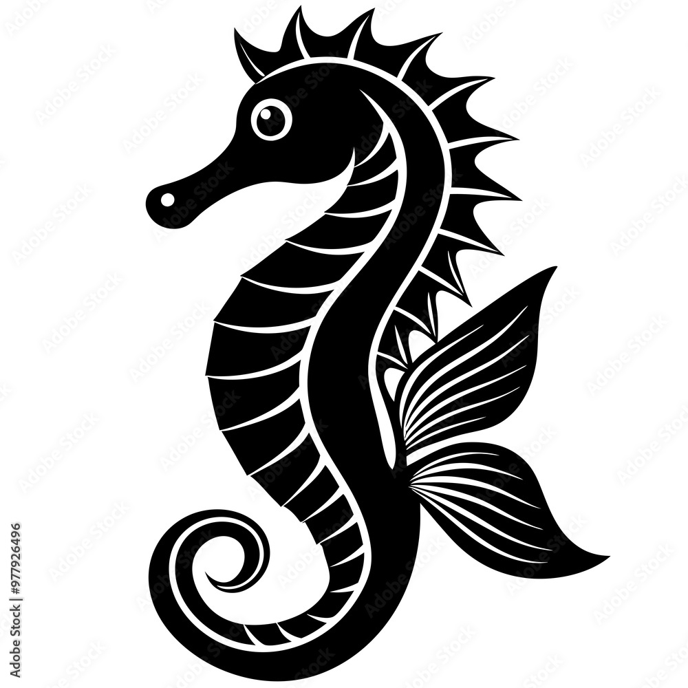 Seahorse curled in a peaceful pose with flowing fins vector Seahorse curled in a peaceful pose with flowing fins vector