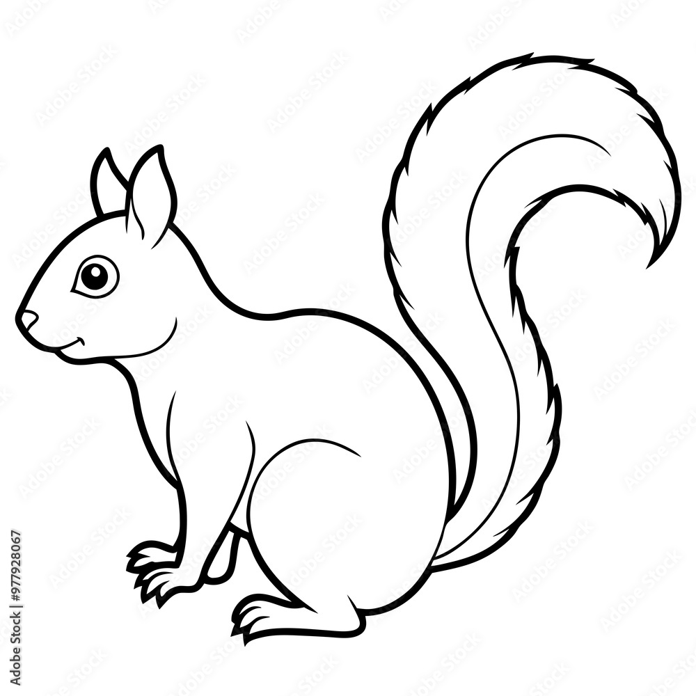 Squirrel with a bushy tail and alert, curious posture line art vector Squirrel with a bushy tail and alert, curious posture line art vector