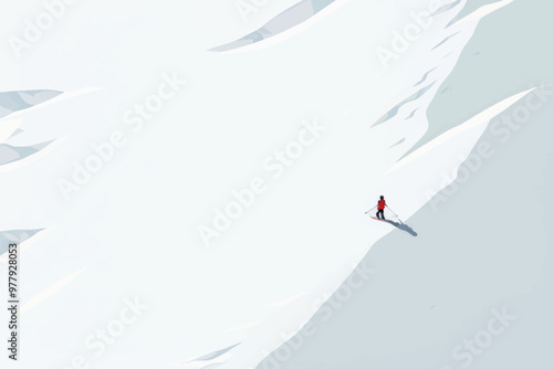 Minimalist skier descending snowy mountain