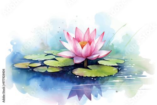 Serene watercolor lotus pond
