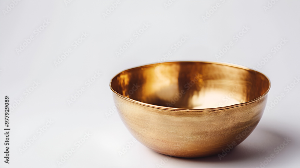 bare dishes fresh gold or brass bowl with a white backdrop and copy space bare dishes fresh gold or brass bowl with a white backdrop and copy space