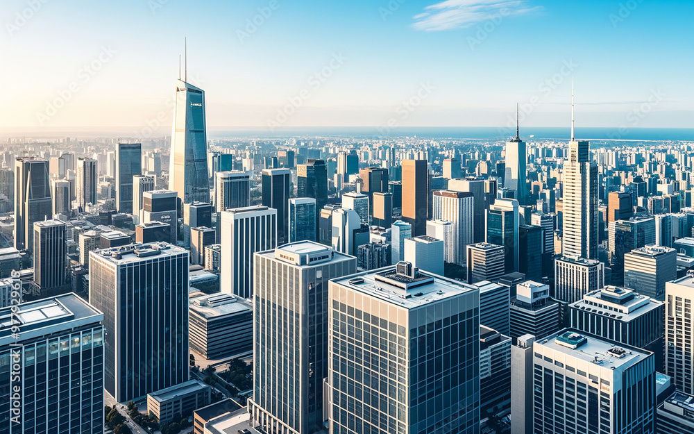 Fototapeta premium A big metropolis smart city with vast network of connectivity within the city and to the world; city photography; high tech smart city in the big metropolis with sprawling skyscrapers and towers