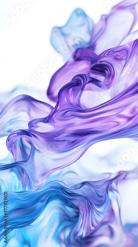 Abstract liquid waves, with blue and purple colors, against a white background