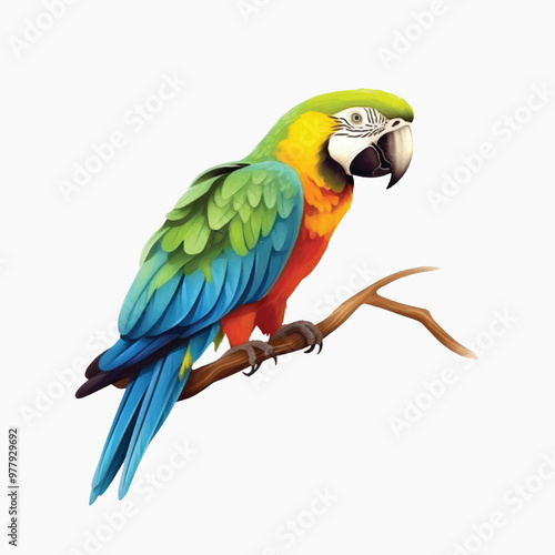 Colorful parrot perched branch