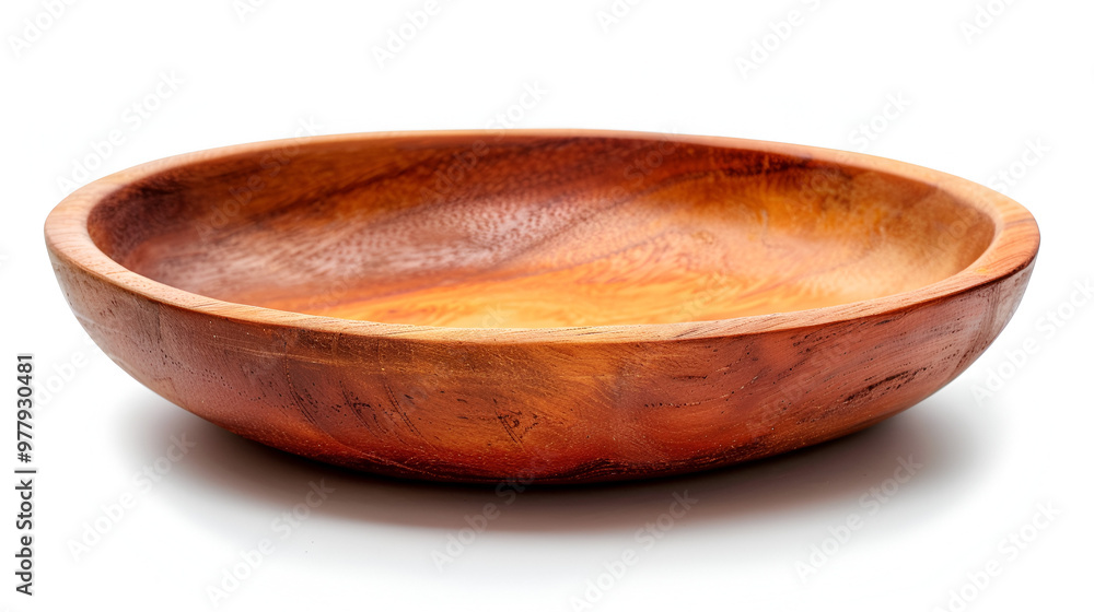 A fancy wooden platter or empty wooden bowl isolated over a white backdrop for copy space A fancy wooden platter or empty wooden bowl isolated over a white backdrop for copy space