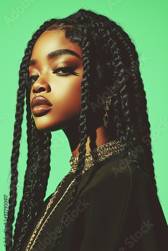 Stylish american afromerican girl  with dreds in sunglasses poses against a vibrant pink and purple background during a creative photoshoot in an urban setting black girl