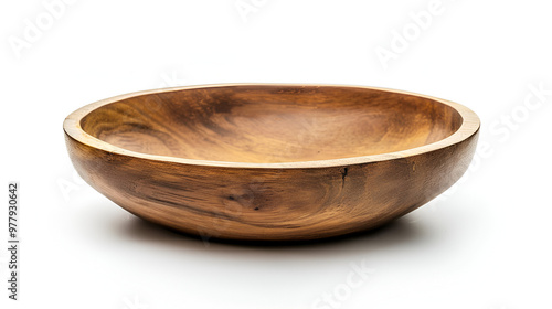 A fancy wooden platter or empty wooden bowl isolated over a white backdrop for copy space