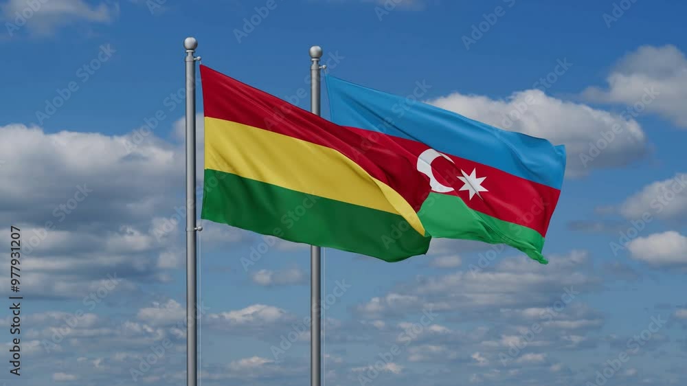 Azerbaijan and Bolivia flags flying together, video concept of the relationship, two country cooperation concept Azerbaijan and Bolivia flags flying together, video concept of the relationship, two country cooperation concept