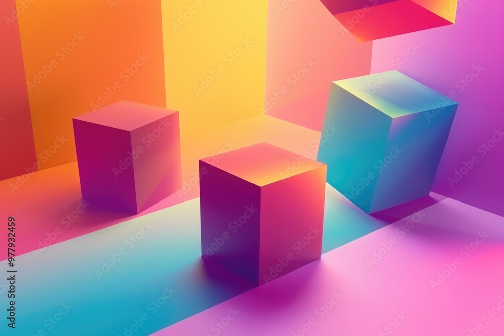 Colorful cubes arranged in a room with a bright and cheerful atmosphere Colorful cubes arranged in a room with a bright and cheerful atmosphere