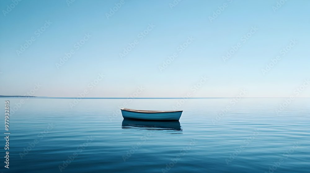 Solitary motorboat on a glassy sea with a distant coastline and clear skies
Solitary motorboat on a glassy sea with a distant coastline and clear skies