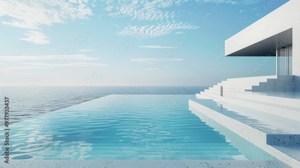 Fototapeta premium A large swimming pool located next to the ocean, perfect for summer fun and relaxation