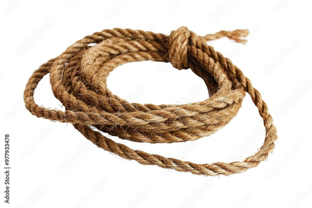 A simple rope made of jute on a pure white background, great for crafting and DIY projects A simple rope made of jute on a pure white background, great for crafting and DIY projects
