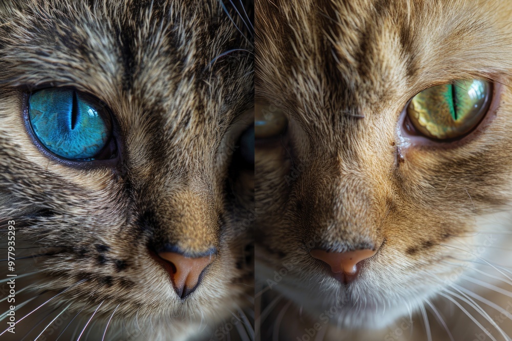 A close-up shot of a cat with striking blue eyes, providing a unique view into the animal's gaze A close-up shot of a cat with striking blue eyes, providing a unique view into the animal's gaze