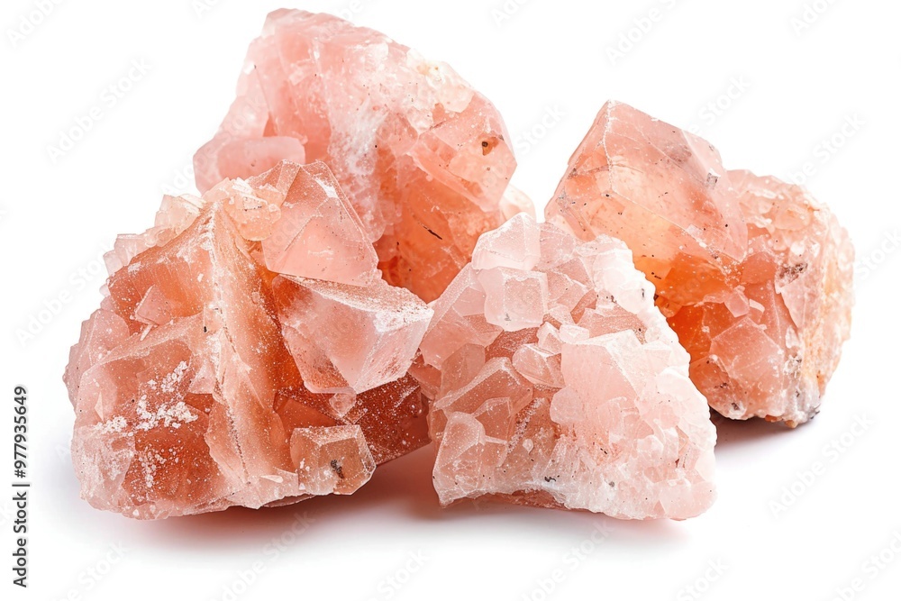 A group of pink crystals sits atop a white surface, perfect for decorative or scientific uses A group of pink crystals sits atop a white surface, perfect for decorative or scientific uses