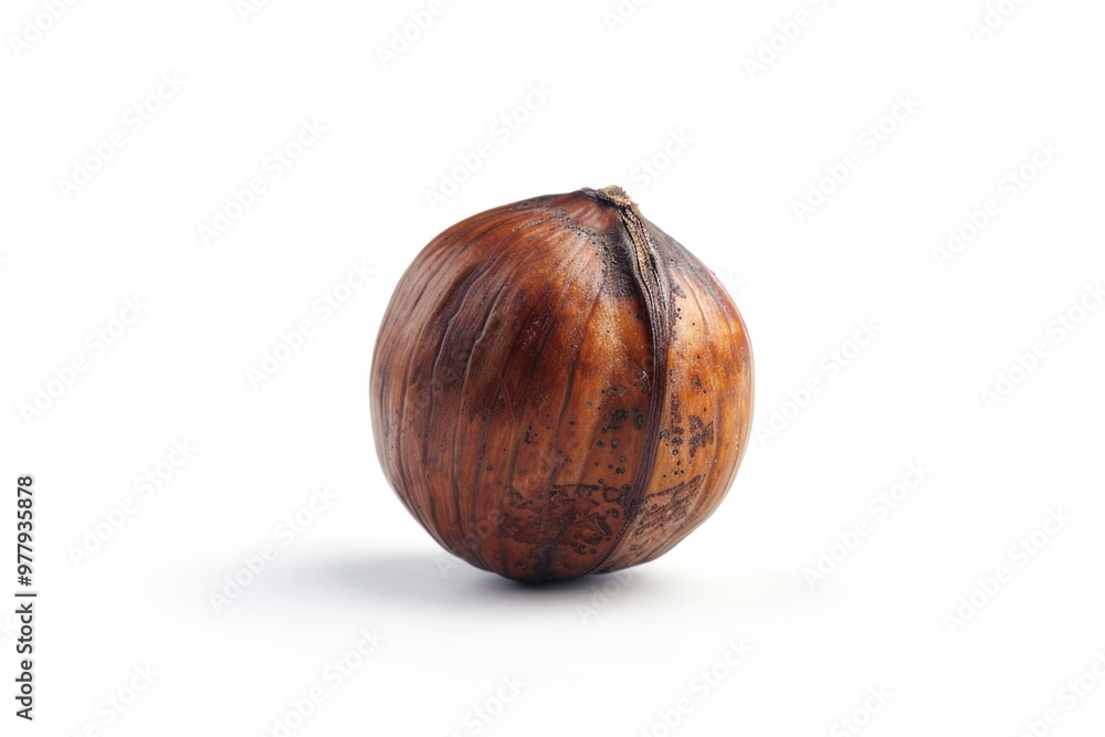 A solitary nut sits on a clean white background A solitary nut sits on a clean white background