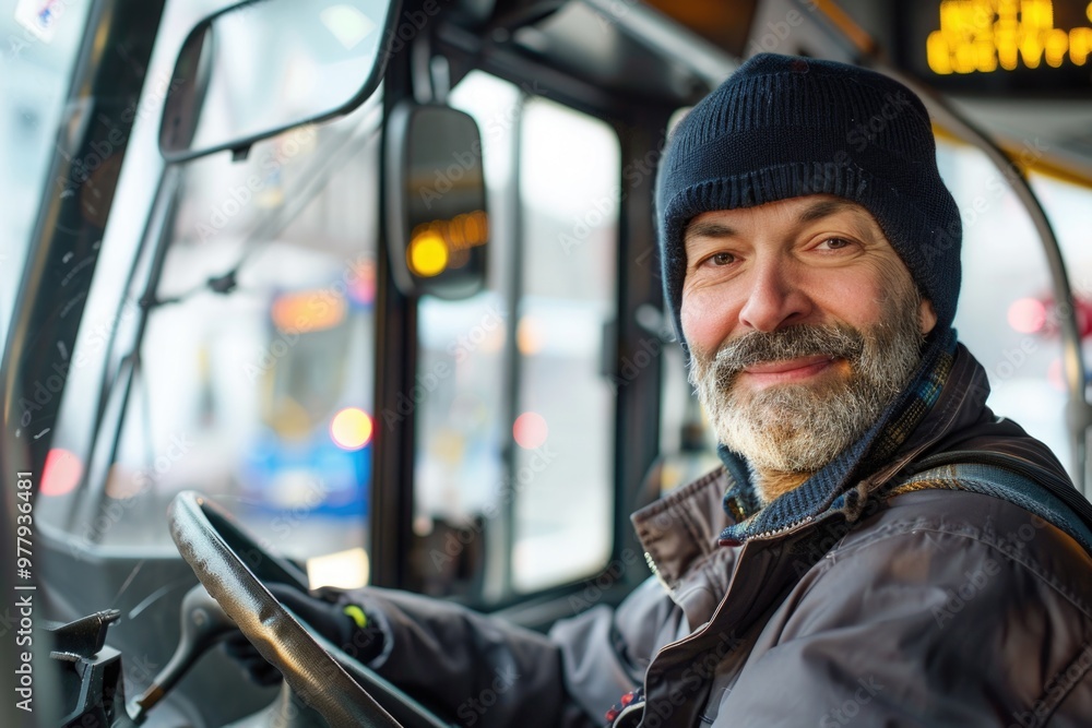 A person sits in the driver's seat of a bus, ready to drive A person sits in the driver's seat of a bus, ready to drive