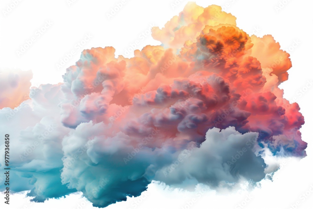 A bright and vibrant cloud of smoke against a white background, perfect for illustrations or designs related to creativity, imagination, or celebration A bright and vibrant cloud of smoke against a white background, perfect for illustrations or designs related to creativity, imagination, or celebration