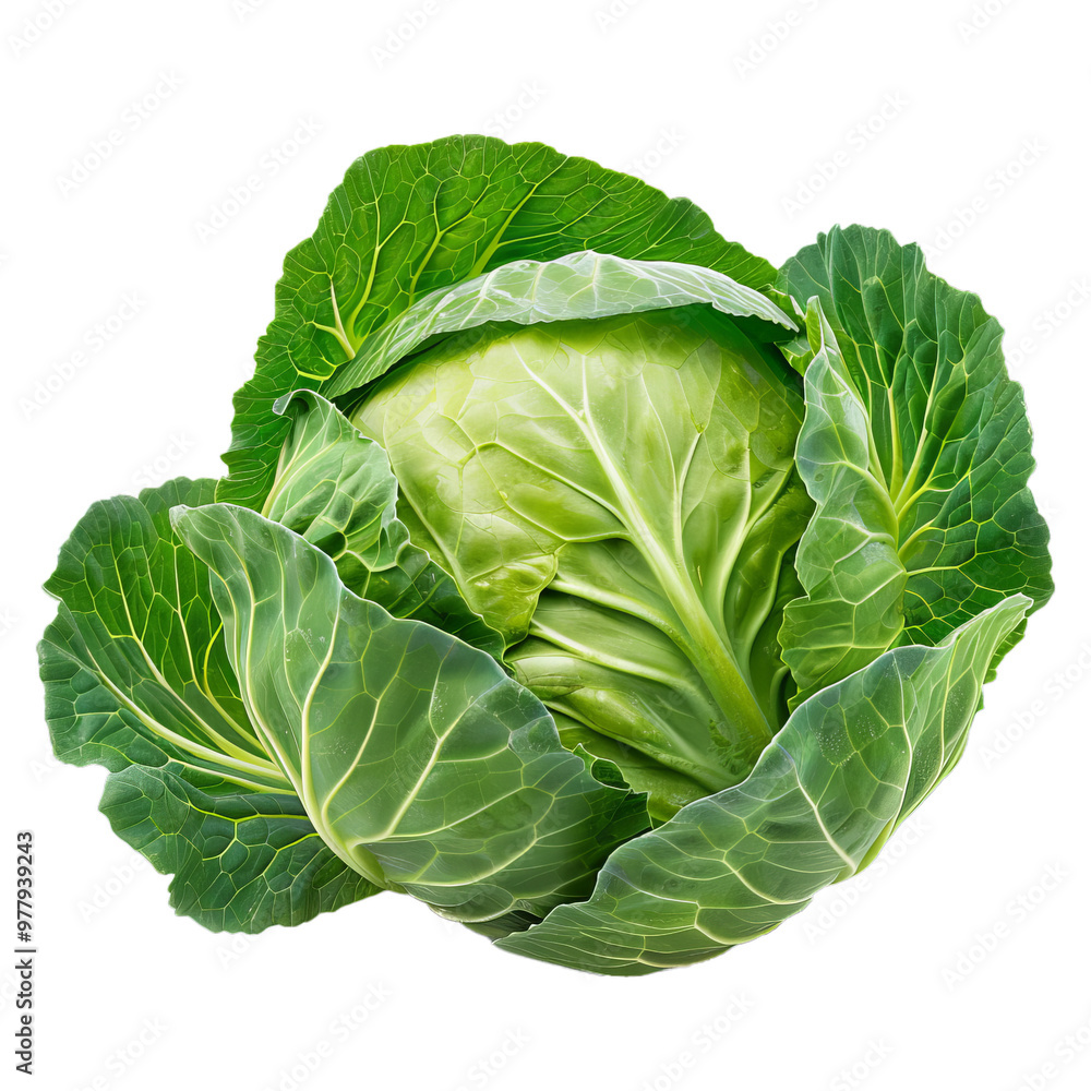Head of cabbage with vibrant green leaves, showcasing its freshness and quality Head of cabbage with vibrant green leaves, showcasing its freshness and quality