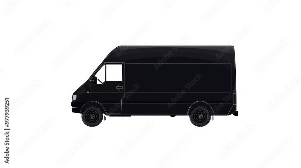 A black delivery truck sitting on a white background, ideal for use in e-commerce or logistics-related designs A black delivery truck sitting on a white background, ideal for use in e-commerce or logistics-related designs