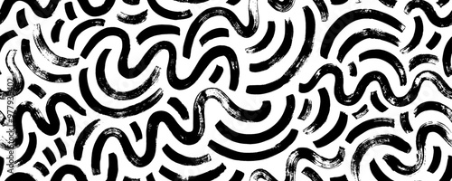 Abstract squiggle and doodle lines seamless pattern. Simple childish scribble wallpaper print with curved brush strokes and swirled lines.