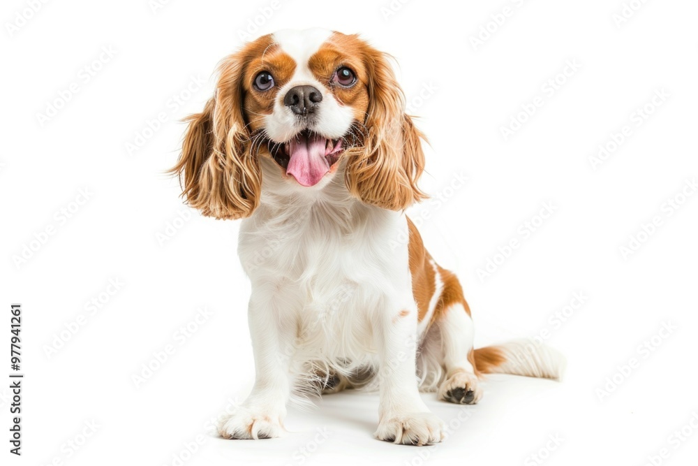 A brown and white dog is sitting on the white floor A brown and white dog is sitting on the white floor