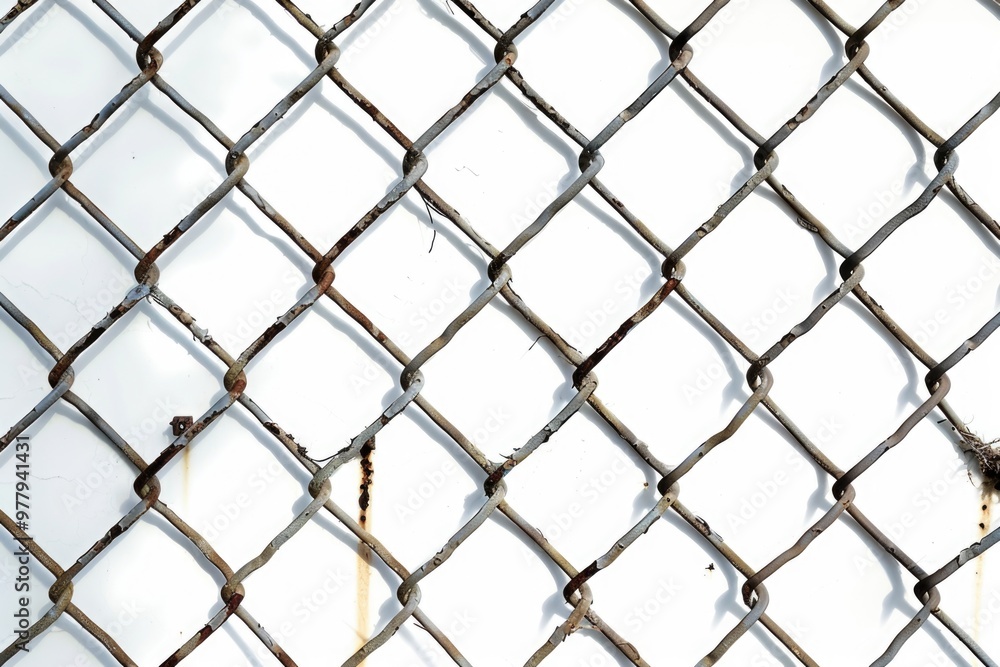 Fototapeta premium A close up view of a chain link fence with rusty texture and worn-out links