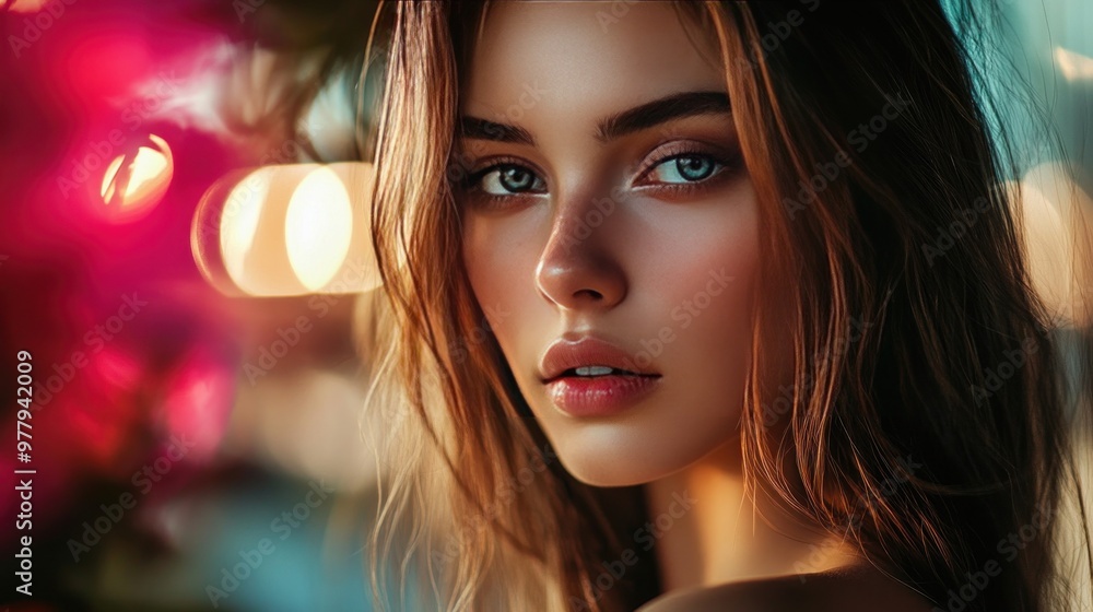 Gorgeous, seductive model, elegant posture, blurry background, Vogue cover image, and dramatic lighting for a portrait photo shoot Gorgeous, seductive model, elegant posture, blurry background, Vogue cover image, and dramatic lighting for a portrait photo shoot