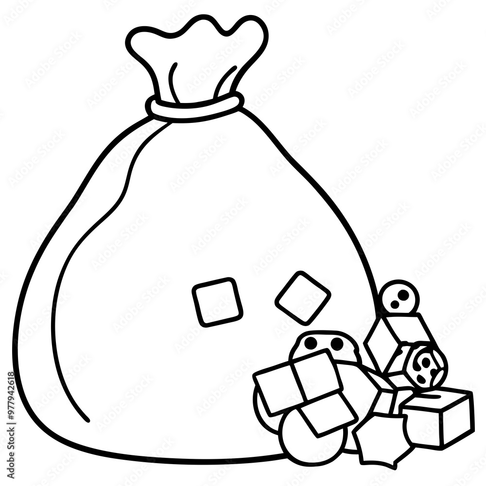 Overflowing Sack of Toy Shapes Dolls, Trains, and Blocks Vector Art Overflowing Sack of Toy Shapes Dolls, Trains, and Blocks Vector Art