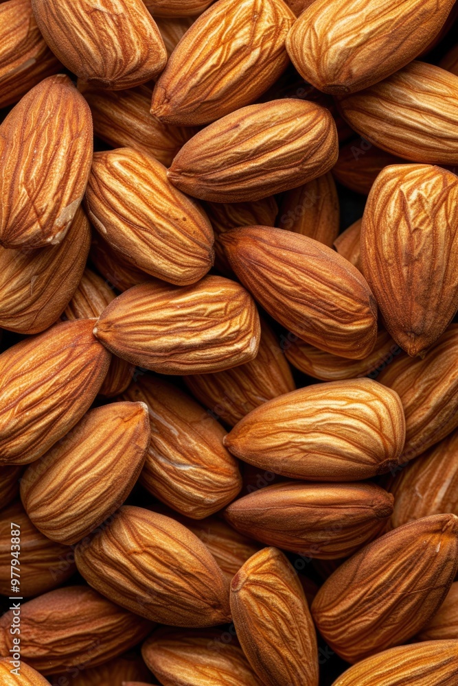 A pile of almonds stacked on top of each other A pile of almonds stacked on top of each other
