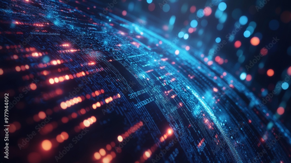 Digital data stream and binary code in a global network concept Digital data stream and binary code in a global network concept