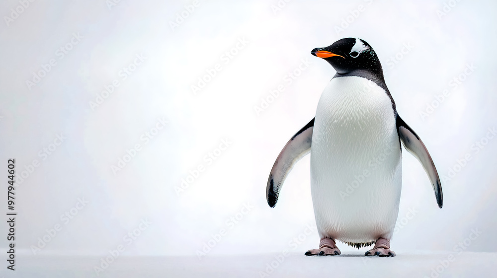 Obraz premium A penguin standing on a white surface with a white background.