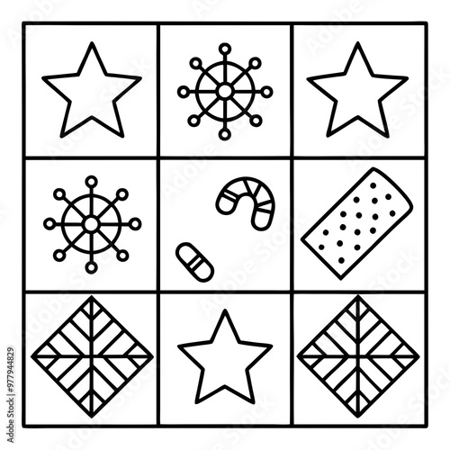 Christmas Quilt Vector Stars, Trees, and Candy Canes