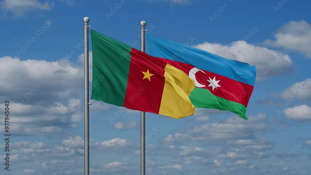 Azerbaijan and Cameroon flags flying together, video concept of the relationship, two country cooperation concept Azerbaijan and Cameroon flags flying together, video concept of the relationship, two country cooperation concept