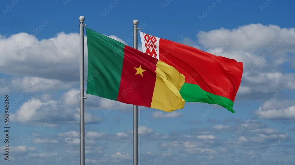 Belarus and Cameroon flags flying together, video concept of the relationship, two country cooperation concept Belarus and Cameroon flags flying together, video concept of the relationship, two country cooperation concept