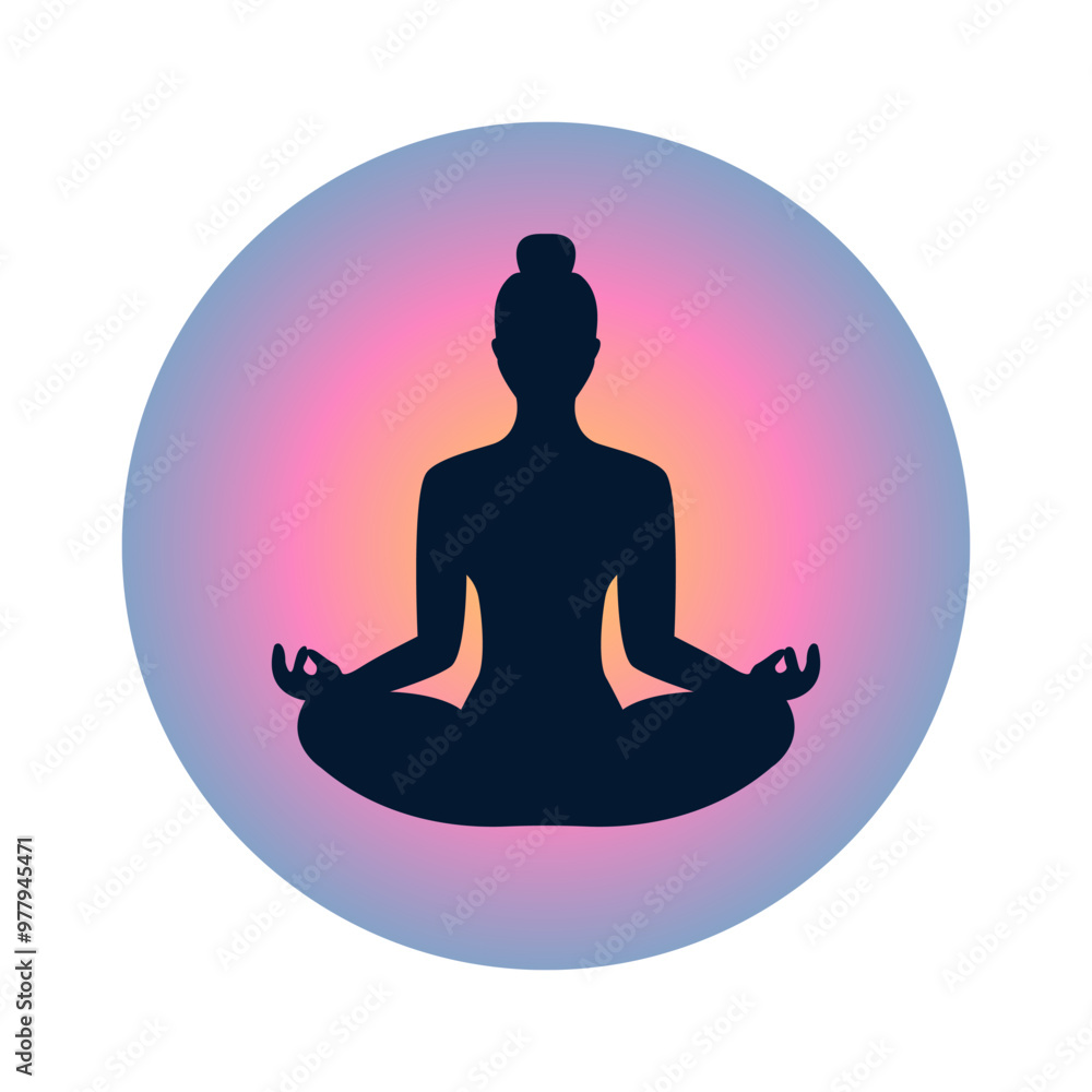 Silhouette of a meditating figure surrounded by a tranquil gradient backdrop Silhouette of a meditating figure surrounded by a tranquil gradient backdrop