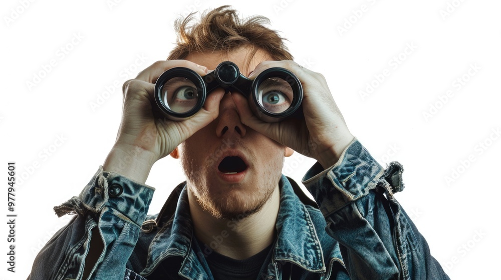 A person examining the surroundings using binoculars, ideal for outdoor and nature-themed contexts A person examining the surroundings using binoculars, ideal for outdoor and nature-themed contexts