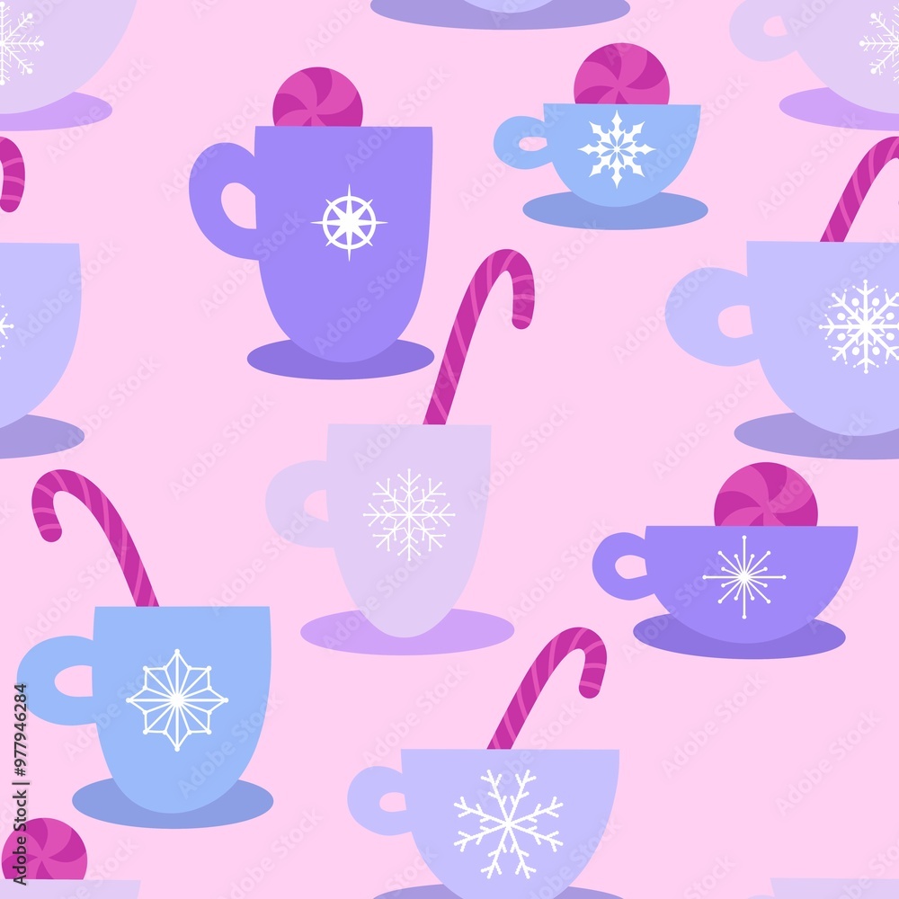 Christmas cups seamless mugs pattern for fabrics and linens and new year Christmas cups seamless mugs pattern for fabrics and linens and new year