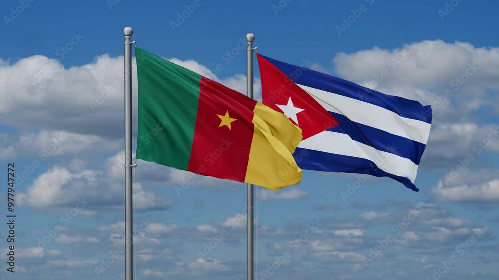 Cuba and Cameroon flags flying together, video concept of the relationship, two country cooperation concept Cuba and Cameroon flags flying together, video concept of the relationship, two country cooperation concept