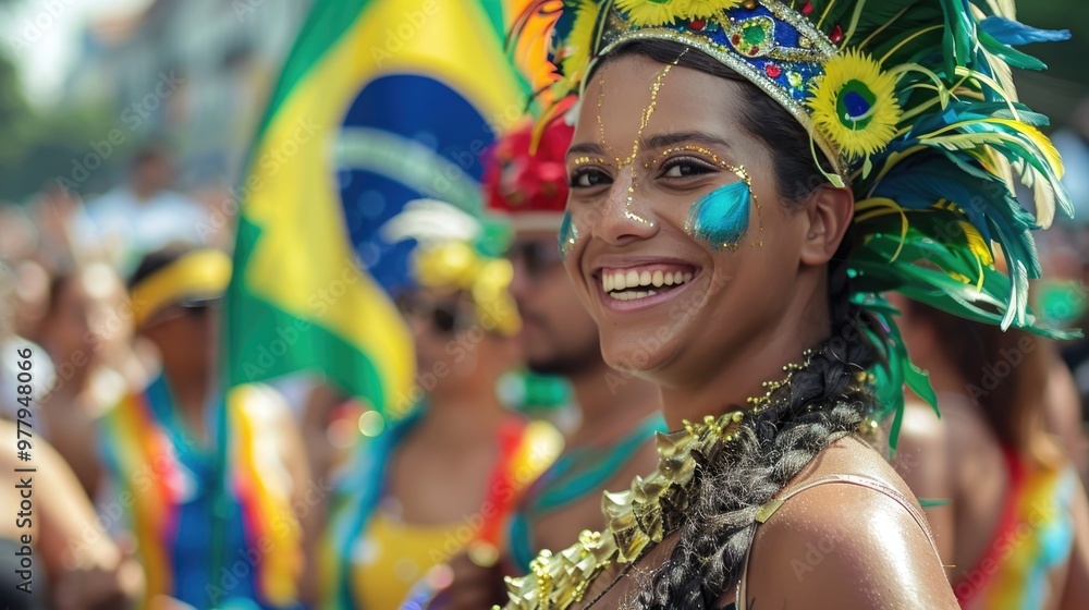 A smiling woman wearing a bright and colorful headdress, perfect for cultural or ethnic-themed photoshoots A smiling woman wearing a bright and colorful headdress, perfect for cultural or ethnic-themed photoshoots