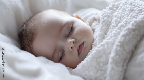 A Baby Sleeping Soundly Wrapped in a White Blanket