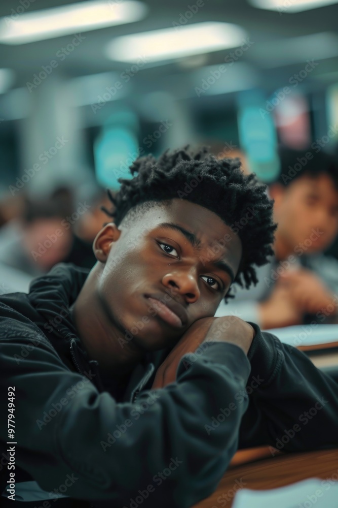 A young student sits at a desk in a classroom, focused on their work A young student sits at a desk in a classroom, focused on their work