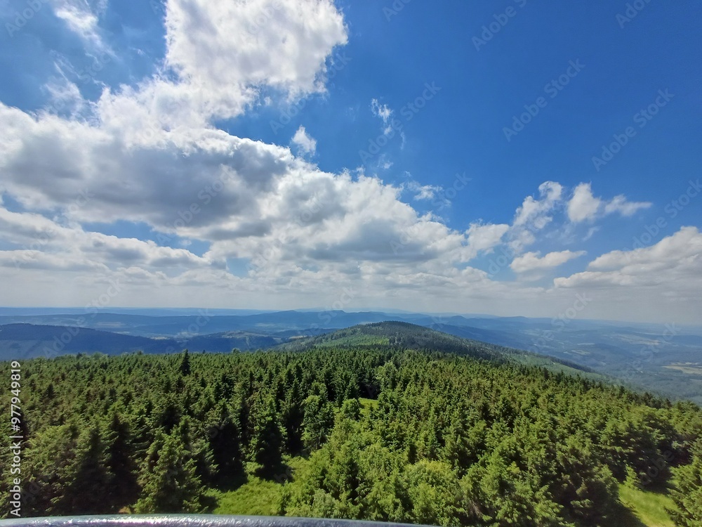 Views from Wielka Sowa mountain, owl mountains, lower silesia, central sudetes, highest peak, peak, wielka sowa, mountains, poland, summer 2024, sleza mountain, polish village Views from Wielka Sowa mountain, owl mountains, lower silesia, central sudetes, highest peak, peak, wielka sowa, mountains, poland, summer 2024, sleza mountain, polish village