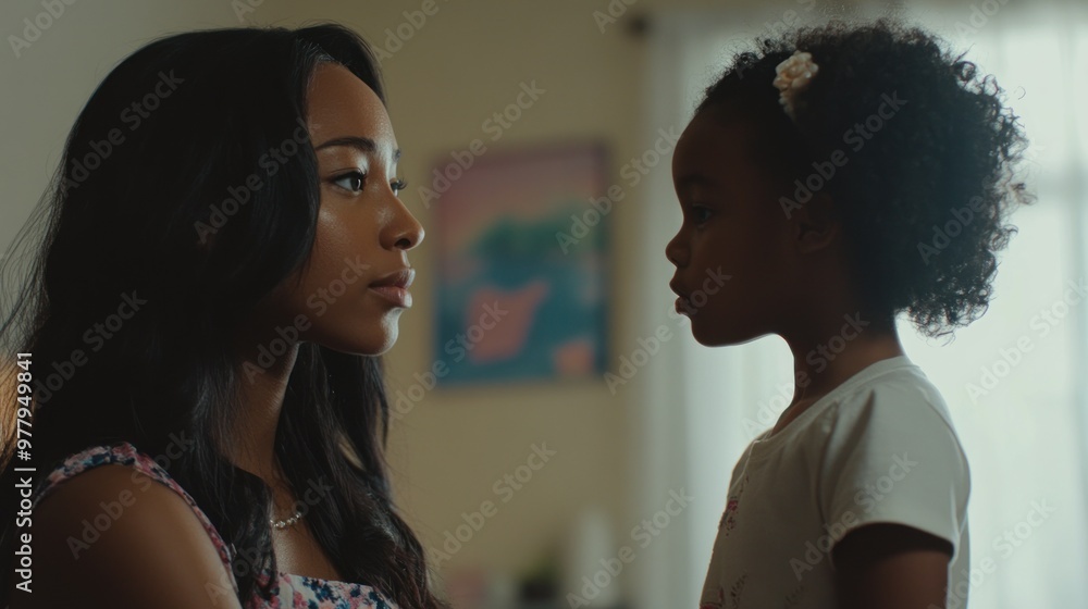 A Young Girl and Woman Looking at Each Other A Young Girl and Woman Looking at Each Other