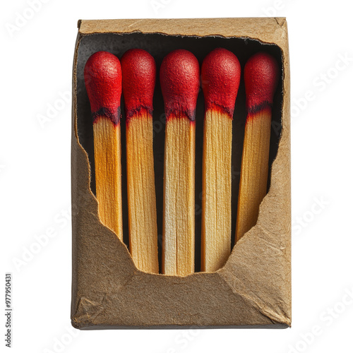 matchbox containing several matches with striking red. photo