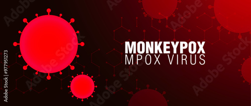 MPOX, Monkeypox virus banner for awareness and alert against disease spread, symptoms or precautions. Monkey Pox virus outbreak pandemic design with microscopic view background. Vector Illustration