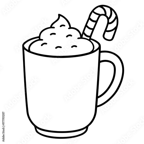 Festive Cocoa or Eggnog with Candy Cane Stirrer - Vector Art