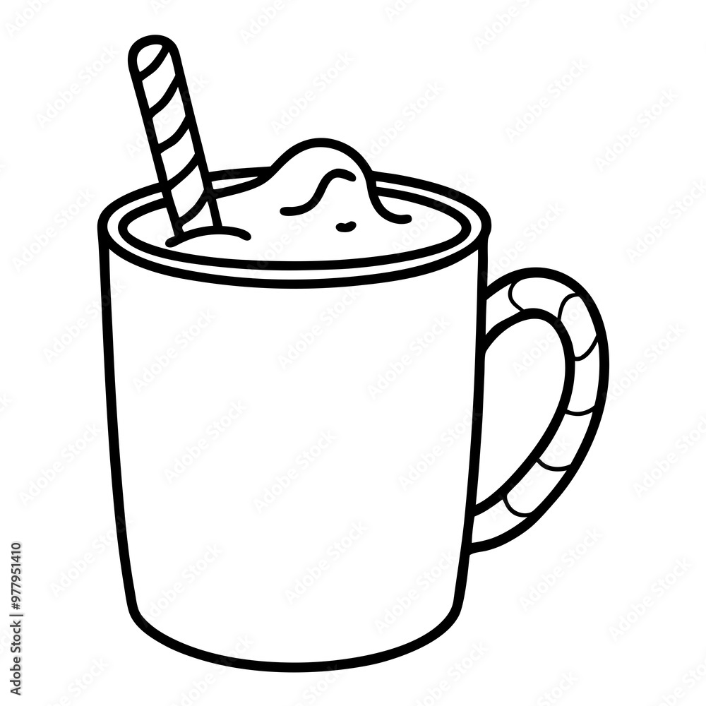 Festive Cocoa or Eggnog with Candy Cane Stirrer - Vector Art Festive Cocoa or Eggnog with Candy Cane Stirrer - Vector Art