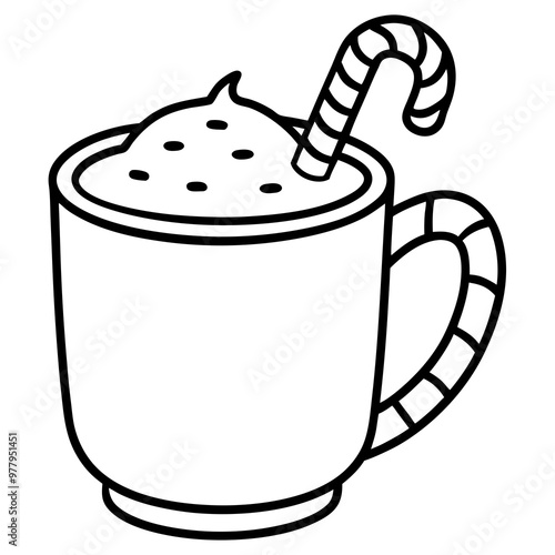 Festive Cocoa or Eggnog with Candy Cane Stirrer - Vector Art