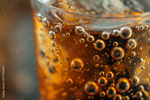 A macro shot of bubbles in a glass of soda in an ultra-realistic photo photo