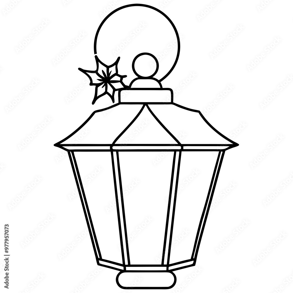 Classic Lantern with Warm Glow & Holly Accent – Vector Art Classic Lantern with Warm Glow & Holly Accent – Vector Art